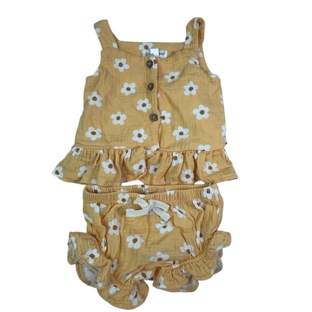 Emily and Oliver Baby Girls Daisy Floral Cotton Gauze Peplum Top and Bloomer Set